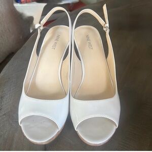 Nine West White Platform Peep Toe Slingback Heels